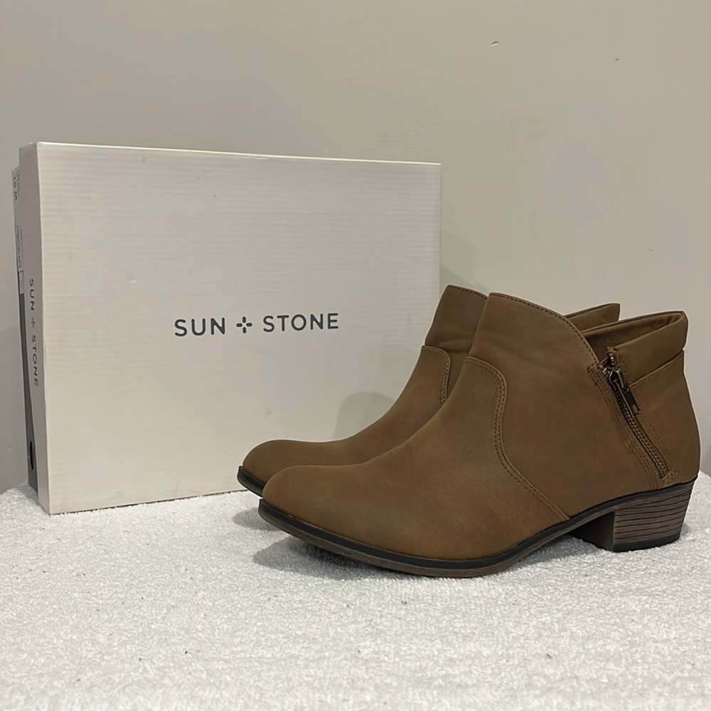 ThredUP. Sun + Stone Faux Suede Dual Zip Ankle Boots
